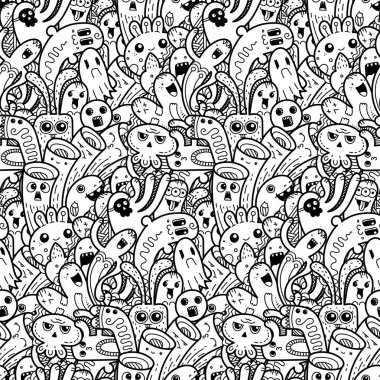 Komik canavarlar Dikişsiz desen baskılar, tasarımlar ve boyama kitapları için doodle
