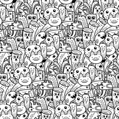 Komik canavarlar Dikişsiz desen baskılar, tasarımlar ve boyama kitapları için doodle