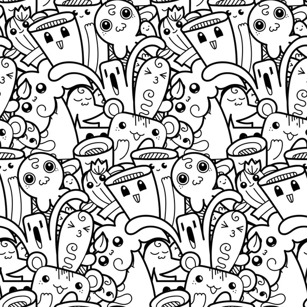 Engraçado doodle monstros sem costura padrão para impressões, desenhos e livros de colorir — Vetor de Stock