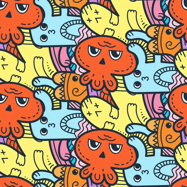 Grappig doodle monsters naadloze patroon voor prints, designs en kleurboeken — Stockvector