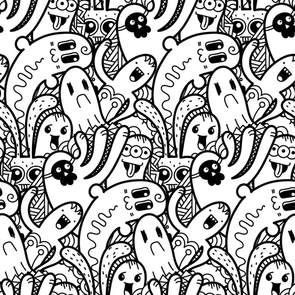 Rolig doodle monster sömlösa mönster för utskrifter, mönster och målarböcker — Stock vektor