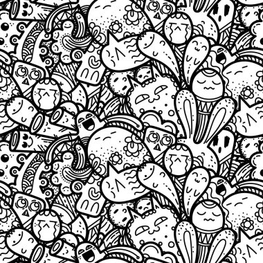 Komik canavarlar Dikişsiz desen baskılar, tasarımlar ve boyama kitapları için doodle
