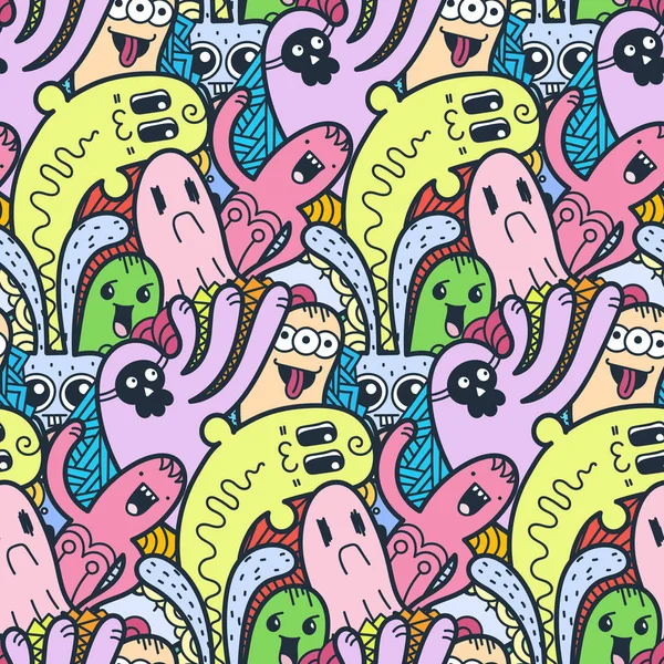 Grappig doodle monsters naadloze patroon voor prints, designs en kleurboeken — Stockvector