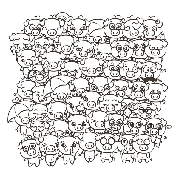 Achtergrond met schattige baby biggen. Pastel cartoon afbeelding kawaii varkens. — Stockvector