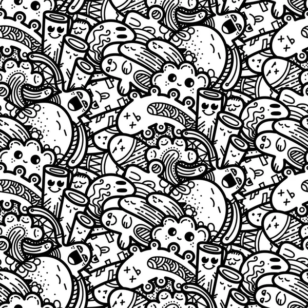 Patrón divertido doodle monstruos sin costura para impresiones, diseños y libros para colorear — Archivo Imágenes Vectoriales