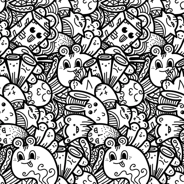 Engraçado doodle monstros sem costura padrão para impressões, desenhos e livros de colorir — Vetor de Stock