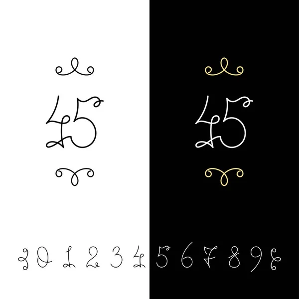 Set of vector calligraphy numbers from 0 to 9. Lined ornate monogram. — Stock Vector