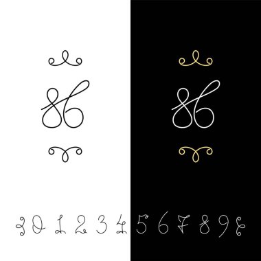 Küme sayının vektör hat 0 ile 9. Çizgili süslü monogram.