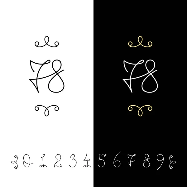 Set of vector calligraphy numbers from 0 to 9. Lined ornate monogram. — Stock Vector