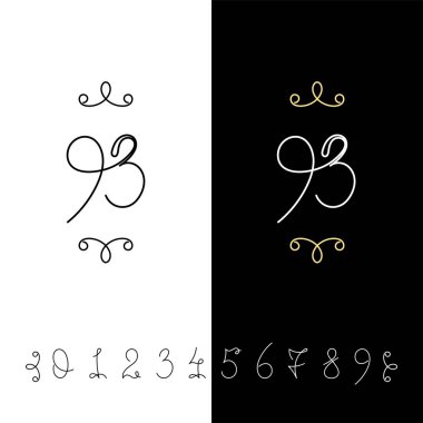 Küme sayının vektör hat 0 ile 9. Çizgili süslü monogram.