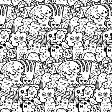 Komik canavarlar Dikişsiz desen baskılar, tasarımlar ve boyama kitapları için doodle