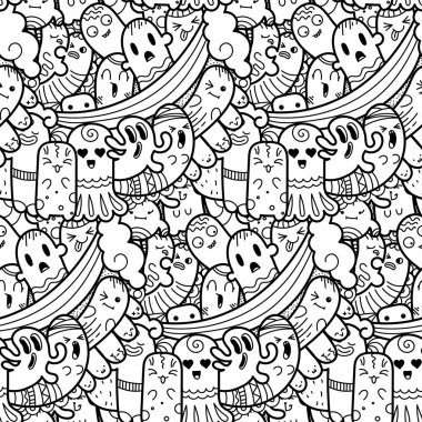 Komik canavarlar Dikişsiz desen baskılar, tasarımlar ve boyama kitapları için doodle