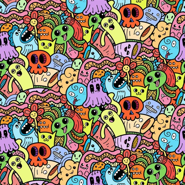 Grappig doodle monsters naadloze patroon voor prints, designs en kleurboeken — Stockvector