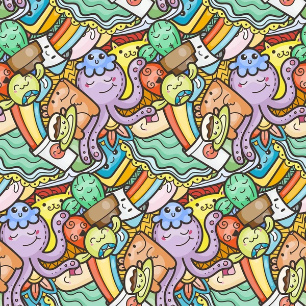 Funny doodle monsters on seamless pattern for prints, designs and coloring books