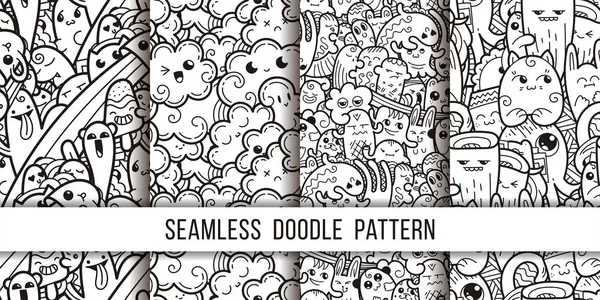 Komik doodle canavarlar Dikişsiz desen baskılar, tasarımlar ve boyama kitapları koleksiyonu