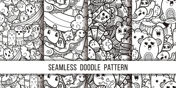 Komik doodle canavarlar Dikişsiz desen baskılar, tasarımlar ve boyama kitapları koleksiyonu