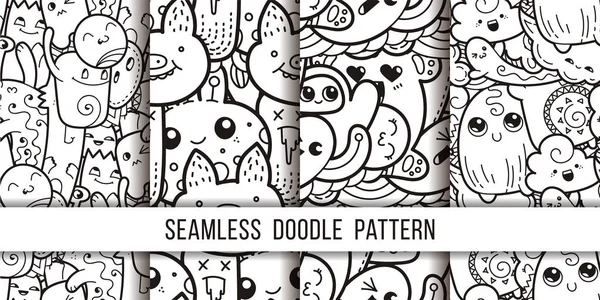 Συλλογή από αστεία doodle τέρατα χωρίς ραφή πρότυπο για εκτυπώσεις, σχέδια και χρωματισμός βιβλία — Διανυσματικό Αρχείο