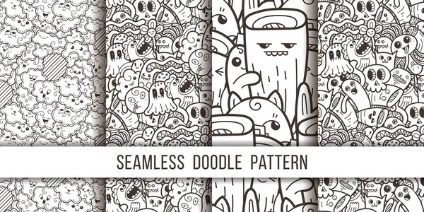 Komik doodle canavarlar Dikişsiz desen baskılar, tasarımlar ve boyama kitapları koleksiyonu