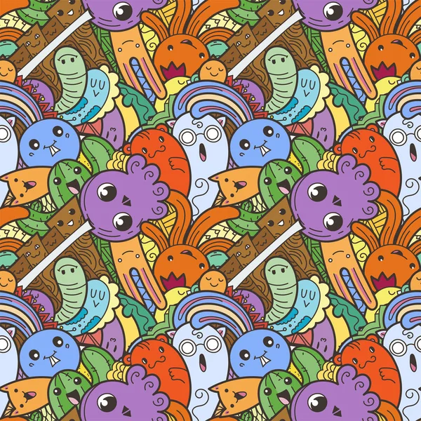 Grappig doodle monsters op naadloze patroon voor prints, designs en kleurboeken — Stockvector