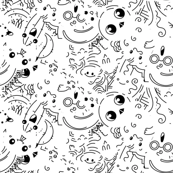 Drôle de gribouillis monstres sur motif sans couture pour les impressions, les dessins et les livres de coloriage — Image vectorielle