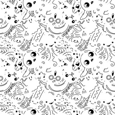 Komik canavarlar baskılar, tasarımlar ve boyama kitapları için seamless modeli üzerinde doodle