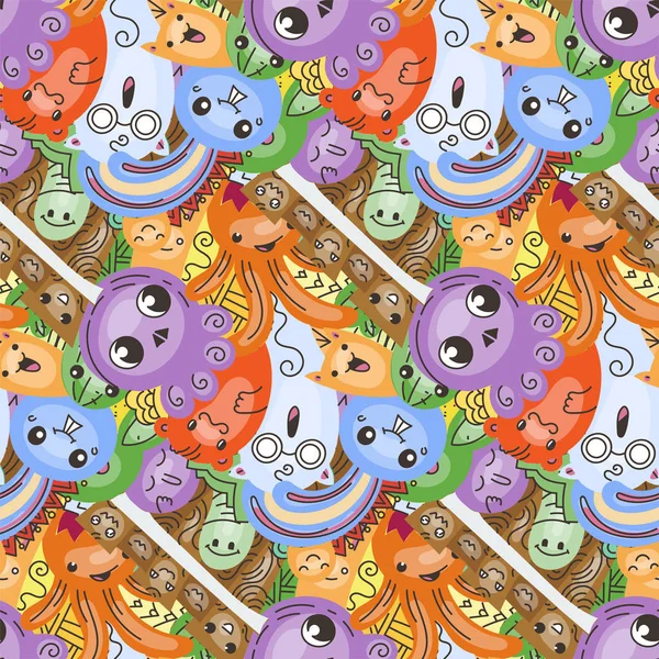 Grappig doodle monsters op naadloze patroon voor prints, designs en kleurboeken — Stockvector