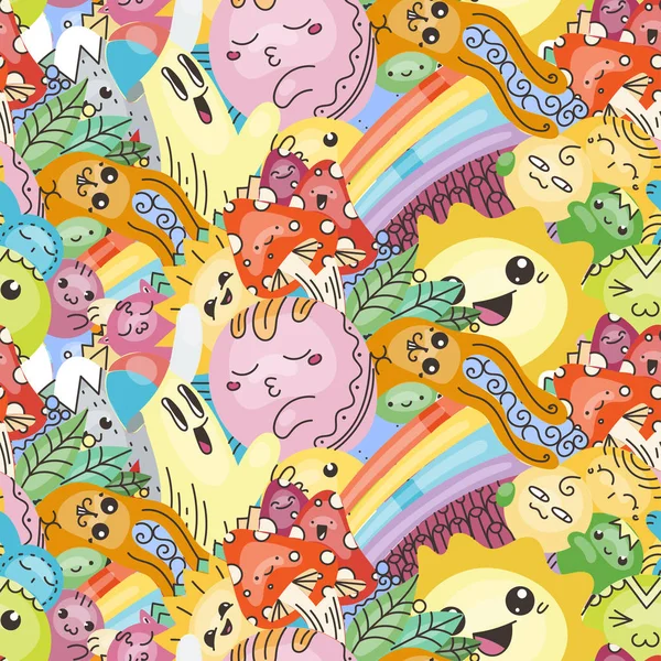 Grappig doodle monsters op naadloze patroon voor prints, designs en kleurboeken — Stockvector