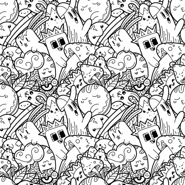 Monstros doodle engraçado no padrão sem costura para impressões, desenhos e livros de colorir — Vetor de Stock