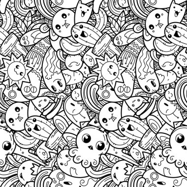 Komik canavarlar baskılar, tasarımlar ve boyama kitapları için seamless modeli üzerinde doodle