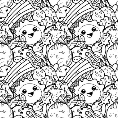 Komik canavarlar baskılar, tasarımlar ve boyama kitapları için seamless modeli üzerinde doodle