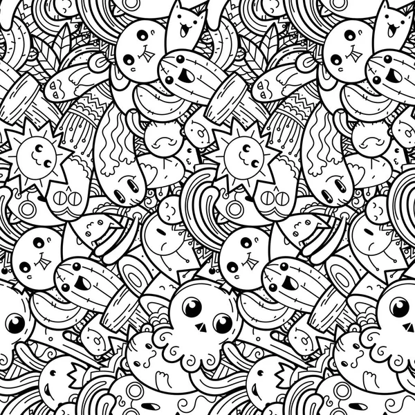 Lustige Doodle-Monster auf nahtlosem Muster für Drucke, Designs und Malbücher — Stockvektor