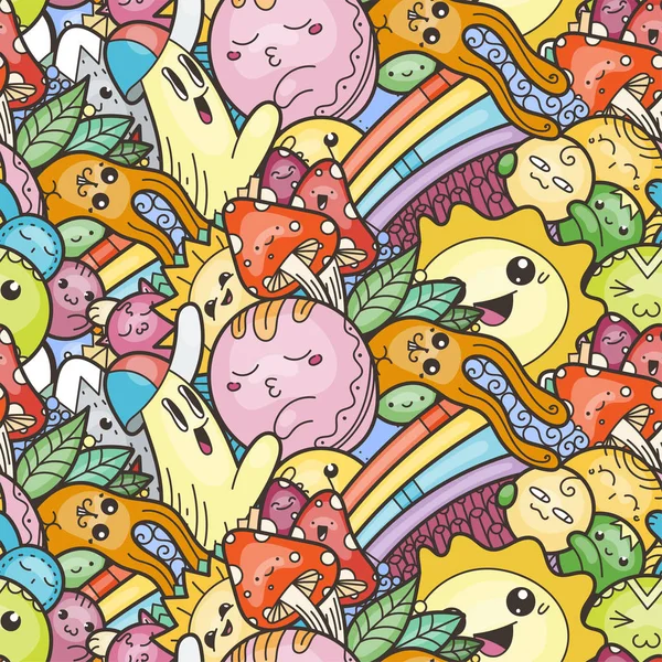 Grappig doodle monsters op naadloze patroon voor prints, designs en kleurboeken — Stockvector