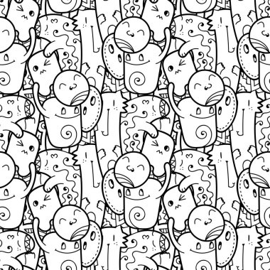Komik canavarlar Dikişsiz desen baskılar, tasarımlar ve boyama kitapları için doodle