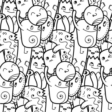 Komik canavarlar Dikişsiz desen baskılar, tasarımlar ve boyama kitapları için doodle