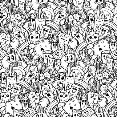 Komik canavarlar Dikişsiz desen baskılar, tasarımlar ve boyama kitapları için doodle