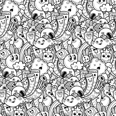 Komik canavarlar Dikişsiz desen baskılar, tasarımlar ve boyama kitapları için doodle