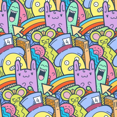 Komik canavarlar Dikişsiz desen baskılar, tasarımlar ve boyama kitapları için doodle