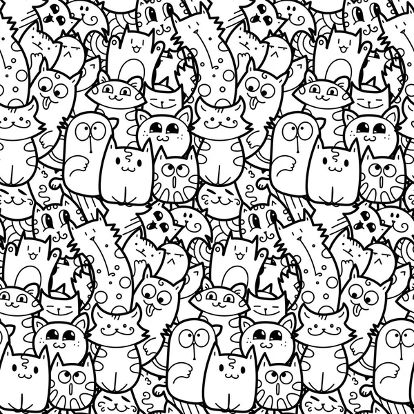 Komik kediler ve yavruları Dikişsiz desen baskılar, tasarımlar ve boyama kitapları için doodle