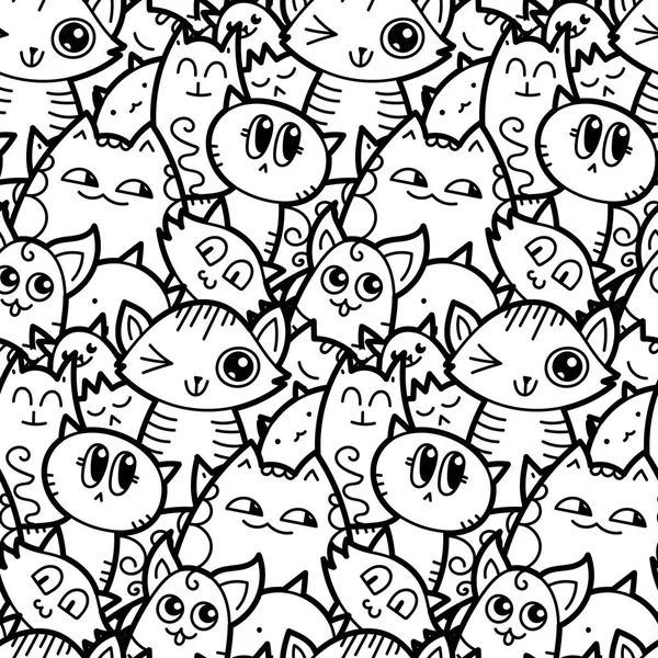 Engraçado doodle gatos e gatinhos sem costura padrão para impressões, desenhos e livros de colorir —  Vetores de Stock