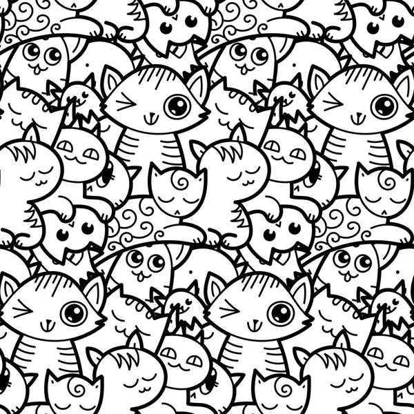 面白い落書きプリント、デザインおよび着色書籍の猫と子猫のシームレス パターン — ストックベクタ