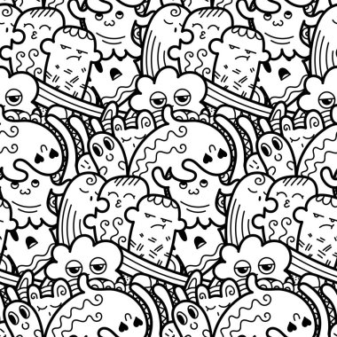 Komik canavarlar Dikişsiz desen baskılar, tasarımlar ve boyama kitapları için doodle