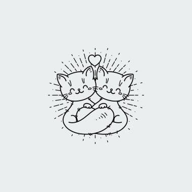 Karikatür kedi sarılma. Selamlar ve sürpriz vektör çizim parmak izi