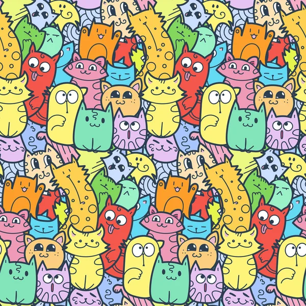 Komik kediler ve yavruları Dikişsiz desen baskılar, tasarımlar ve boyama kitapları için doodle