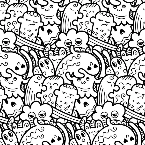 Funny doodle monsters seamless pattern for prints, designs and coloring books — Stock Vector