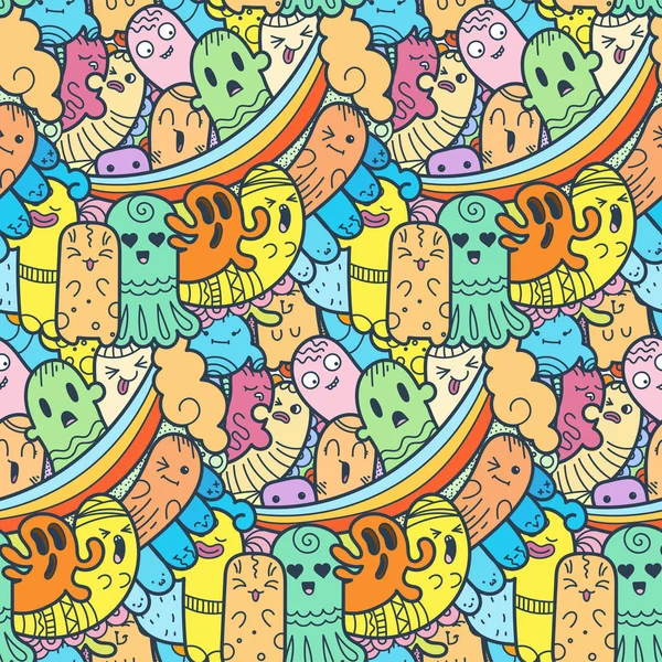 Grappig doodle monsters naadloze patroon voor prints, designs en kleurboeken — Stockvector