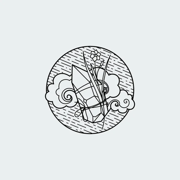 華やかな花と細い線結晶のヴィンテージのイラスト — ストックベクタ