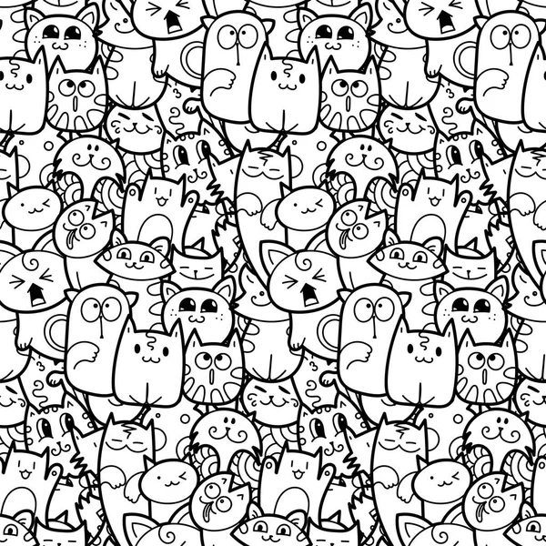 Legrační doodle koček a koťat bezešvé vzor pro tisk, návrhy a omalovánky — Stockový vektor