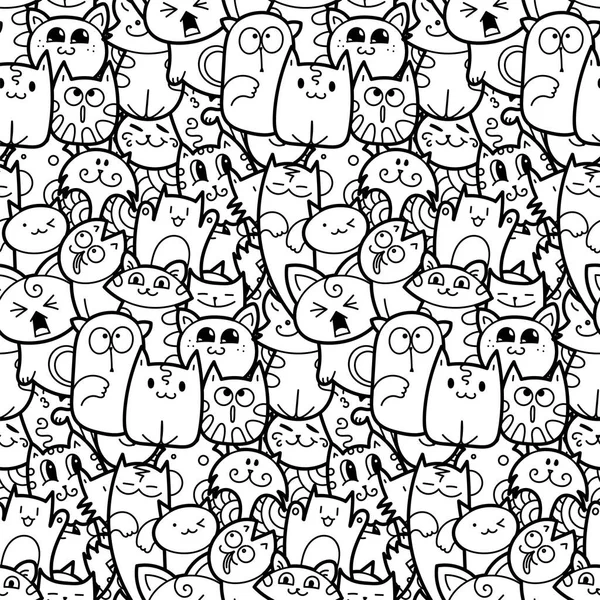 Komik kediler ve yavruları Dikişsiz desen baskılar, tasarımlar ve boyama kitapları için doodle