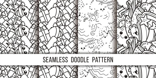 Collection of funny doodle monsters seamless pattern for prints, designs and coloring books