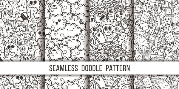 Komik doodle canavarlar Dikişsiz desen baskılar, tasarımlar ve boyama kitapları koleksiyonu